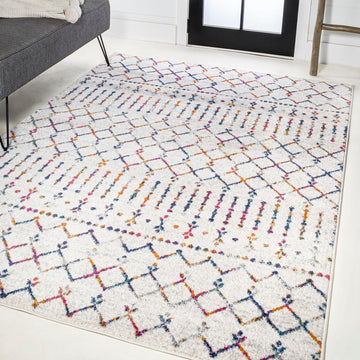 Moroccan Hype Boho Vintage Diamond Area Rug Cream/Multi